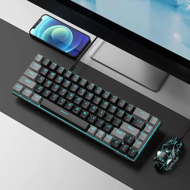 Alt view image 6 of 7 - MageGee Portable 60% Mechanical Gaming Keyboard, MK-Box LED Backlit Compact 68 Keys Mini Wired Office Keyboard with Red Switch for Windows Laptop PC Mac - Black/Grey