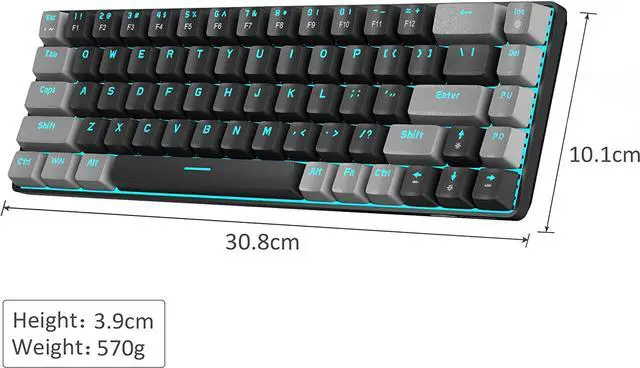 Alt view image 7 of 7 - MageGee Portable 60% Mechanical Gaming Keyboard, MK-Box LED Backlit Compact 68 Keys Mini Wired Office Keyboard with Red Switch for Windows Laptop PC Mac - Black/Grey