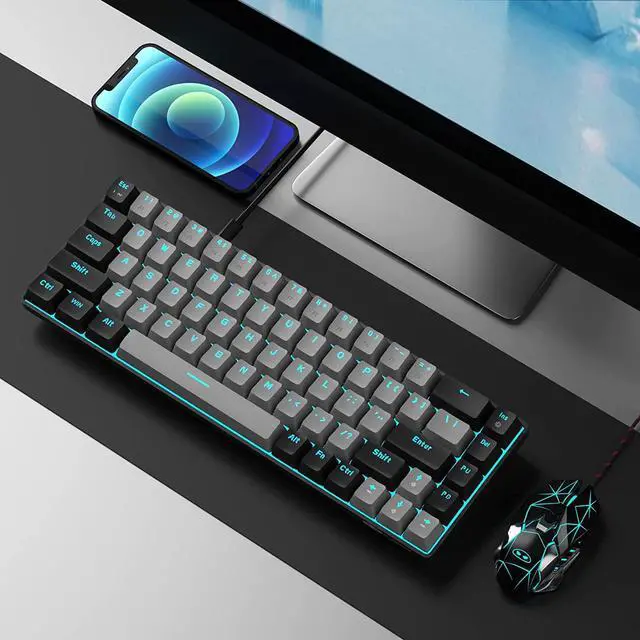 Alt view image 6 of 7 - MageGee Portable 60% Mechanical Gaming Keyboard, MK-Box LED Backlit Compact 68 Keys Mini Wired Office Keyboard with Blue Switch for Windows Laptop PC Mac - Grey/Black