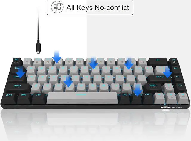 Alt view image 5 of 7 - MageGee Portable 60% Mechanical Gaming Keyboard, MK-Box LED Backlit Compact 68 Keys Mini Wired Office Keyboard with Blue Switch for Windows Laptop PC Mac - Grey/Black