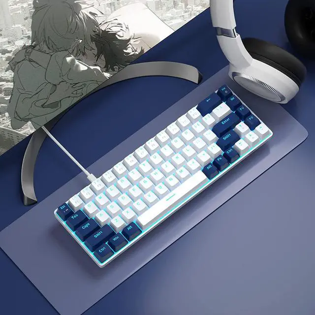Alt view image 6 of 7 - MageGee Portable 60% Mechanical Gaming Keyboard, MK-Box LED Backlit Compact 68 Keys Mini Wired Office Keyboard with Red Switch for Windows Laptop PC Mac - White/Blue