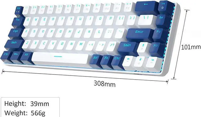 Alt view image 7 of 7 - MageGee Portable 60% Mechanical Gaming Keyboard, MK-Box LED Backlit Compact 68 Keys Mini Wired Office Keyboard with Red Switch for Windows Laptop PC Mac - White/Blue