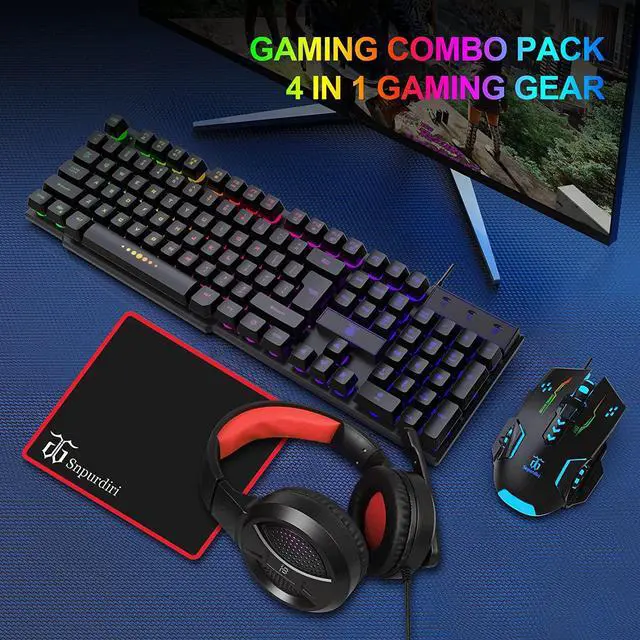 Alt view image 6 of 6 - Gaming Keyboard and Mouse,Headphones,Mouse padAll in One Combo for PC Gamers and Xbox and PS4 Users