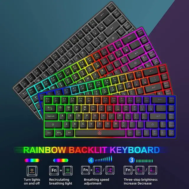 Alt view image 5 of 7 - 60% Wireless Gaming Keyboard and Mouse Combo,LED Backlit Rechargeable 2000mAh Battery,Small Membrane But Mechanical Keyboard + 6D 3200DPI Mice for Gaming,Business Office