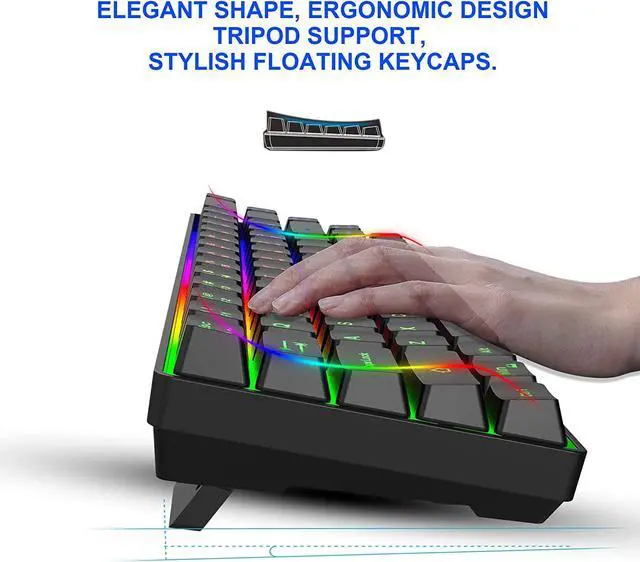 Alt view image 4 of 7 - 60% Wireless Gaming Keyboard and Mouse Combo,LED Backlit Rechargeable 2000mAh Battery,Small Membrane But Mechanical Keyboard + 6D 3200DPI Mice for Gaming,Business Office