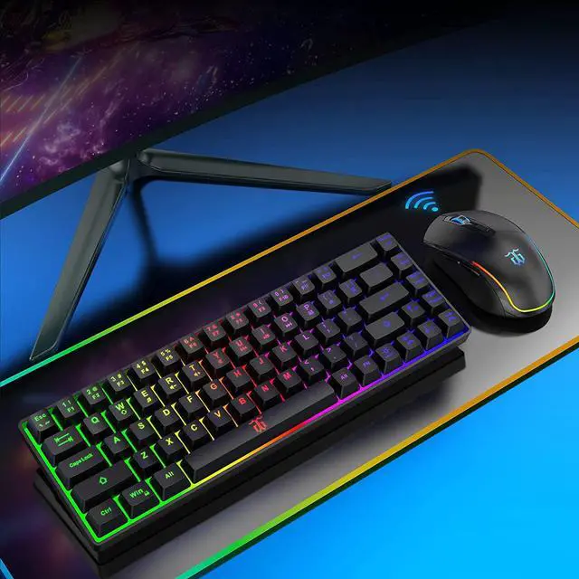 Alt view image 7 of 7 - 60% Wireless Gaming Keyboard and Mouse Combo,LED Backlit Rechargeable 2000mAh Battery,Small Membrane But Mechanical Keyboard + 6D 3200DPI Mice for Gaming,Business Office