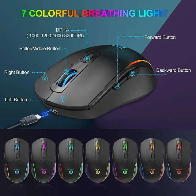 Alt view image 6 of 7 - 60% Wireless Gaming Keyboard and Mouse Combo,LED Backlit Rechargeable 2000mAh Battery,Small Membrane But Mechanical Keyboard + 6D 3200DPI Mice for Gaming,Business Office