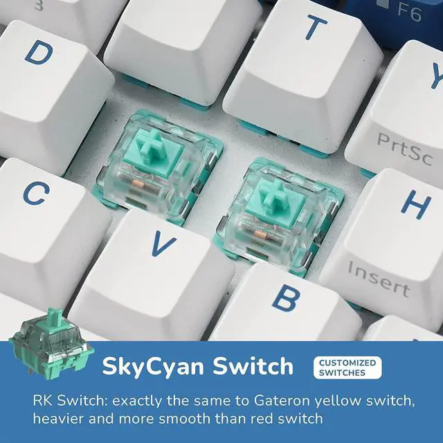 Alt view image 7 of 7 - RK ROYAL KLUDGE RK61 Plus Wireless Mechanical Keyboard, 60% Percent Gaming Keyboard w/Bluetooth/2.4G/USB Wired, Hot Swappable PC Game Keyboards with USB Hub, Quiet Linear SkyCyan Switches, White