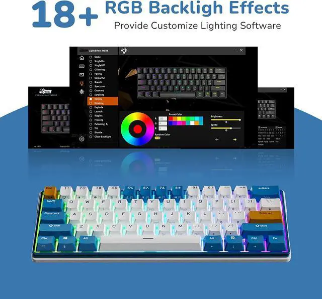 Alt view image 3 of 7 - RK ROYAL KLUDGE RK61 Plus Wireless Mechanical Keyboard, 60% Percent Gaming Keyboard w/Bluetooth/2.4G/USB Wired, Hot Swappable PC Game Keyboards with USB Hub, Quiet Linear SkyCyan Switches, White