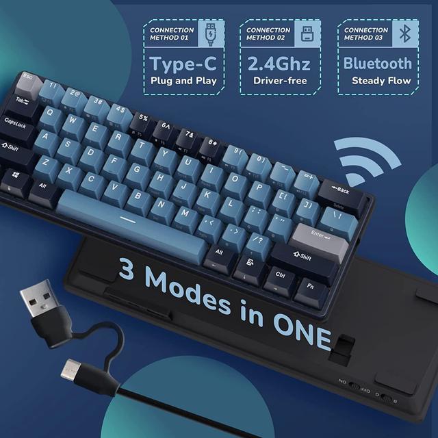 ROYAL KLUDGE RK61 Plus Wireless Mechanical Keyboard, 60% RGB Gaming Keyboard with USB Hub, Hot Swappable Computer PC Keyboards with Bluetooth/2.4G/Wired Modes, Silence Linear SkyCyan Switches Gaming Keyboards - Newegg.com