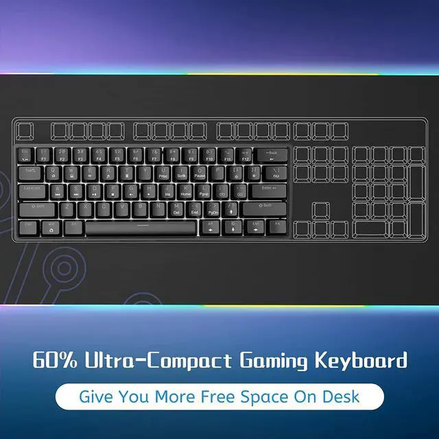 Alt view image 2 of 7 - DIERYA 60% Mechanical Keyboard, DK61se Wired Gaming Keyboard with Brown Switches, LED Backlit Ultra-Compact 61 Keys Mini Office Keyboard for Windows Laptop PC Gamer TypistBlack