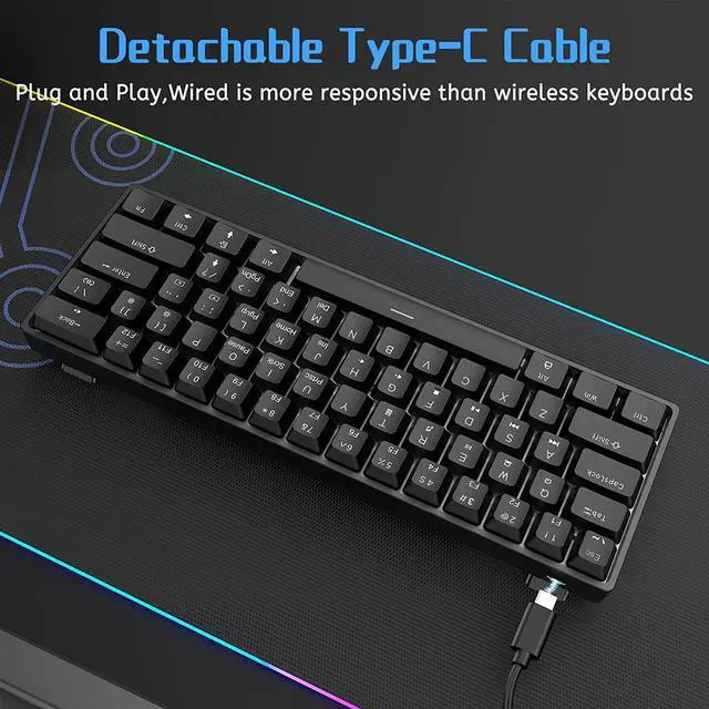 Alt view image 5 of 7 - DIERYA 60% Mechanical Keyboard, DK61se Wired Gaming Keyboard with Brown Switches, LED Backlit Ultra-Compact 61 Keys Mini Office Keyboard for Windows Laptop PC Gamer TypistBlack