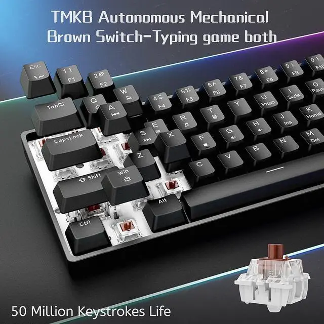 Alt view image 3 of 7 - DIERYA 60% Mechanical Keyboard, DK61se Wired Gaming Keyboard with Brown Switches, LED Backlit Ultra-Compact 61 Keys Mini Office Keyboard for Windows Laptop PC Gamer TypistBlack