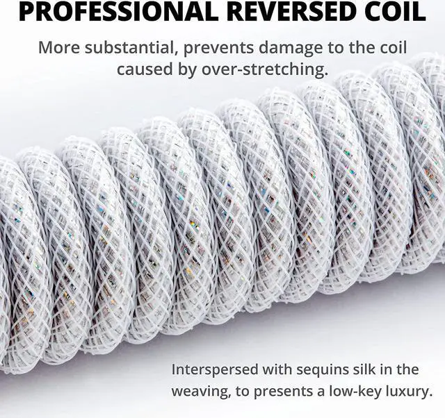 Alt view image 2 of 6 - GUNMJO Starlight Coiled USB C Keyboard Cable for Gaming Keyboard, Double-Sleeved Mechanical Keyboard Cable with Detachable Metal Aviator, 1.5M USB-C to USB-A, White Color with Gold Aviator Connector