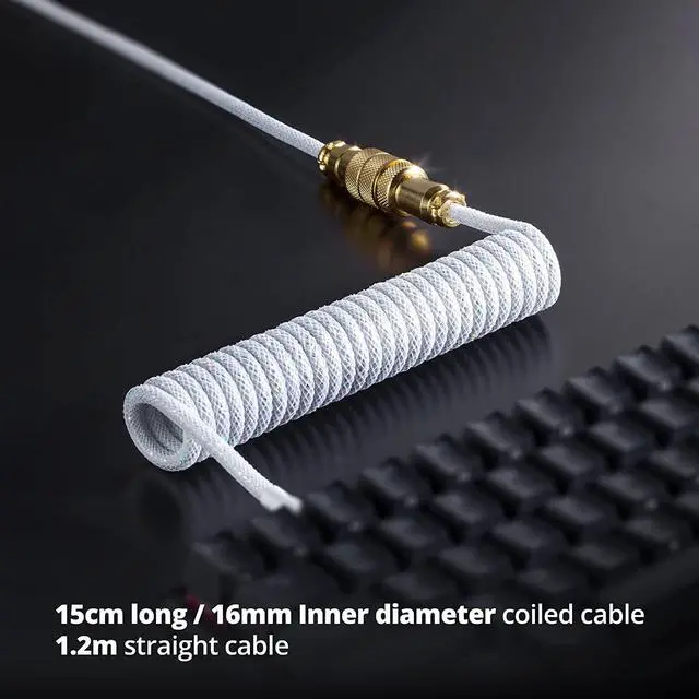 Alt view image 4 of 6 - GUNMJO Starlight Coiled USB C Keyboard Cable for Gaming Keyboard, Double-Sleeved Mechanical Keyboard Cable with Detachable Metal Aviator, 1.5M USB-C to USB-A, White Color with Gold Aviator Connector