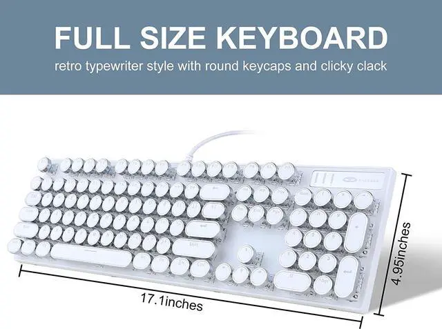 Alt view image 7 of 7 - Camiysn White Retro Punk Mechanical Gaming Keyboard with Blue Backlit, 104 Keys Blue Switch Wired Cute Keyboard, Round Keycaps for Windows/Mac/PC