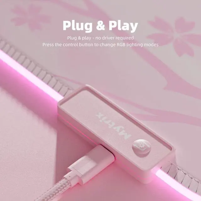 Alt view image 7 of 7 - Pink RGB LED Gaming Extra Large Mouse Pad 14 Modes Glow Pad Sakura Gaming Headset 360° Rotation Mic RGB Gradient Light Effect