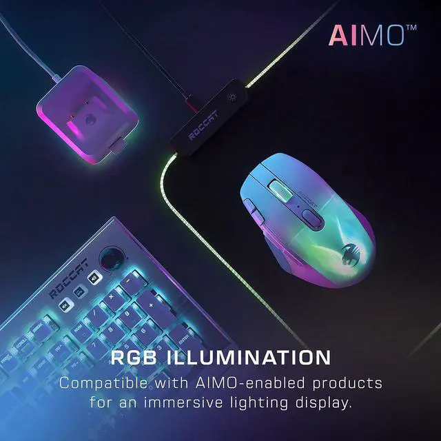 Alt view image 3 of 6 - ROCCAT Kone XP Air \u2013 Wireless Customizable Ergonomic RGB Gaming Mouse & AIMO RGB Lighting, 4D Wheel \u2013 White & Vulcan 122 Mechanical PC Tactile Gaming Keyboard, Titan Switch, White/Silver