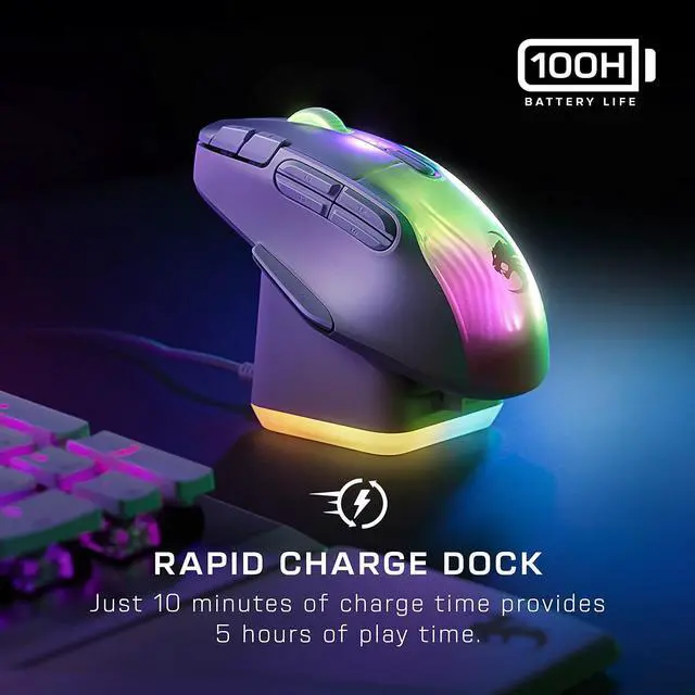 Alt view image 5 of 7 - ROCCAT Kone XP Air \u2013 Wireless Customizable Ergonomic RGB Gaming Mouse, 19K DPI Optical Sensor, 100-hour Battery & Charging Dock, 29 Programmable Inputs & AIMO RGB Lighting, 4D Wheel \u2013 White