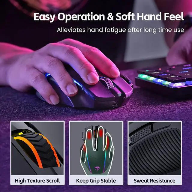 Alt view image 4 of 7 - RisoPhy Wireless Gaming Mouse,Tri-Mode 2.4G/USB-C/Bluetooth Mouse Up to 10000DPI,Chroma RGB Backlit,Ergonomic Mouse with 8 Programmable Buttons,Rechargeable Computer Mouse for Laptop,PC,Mac