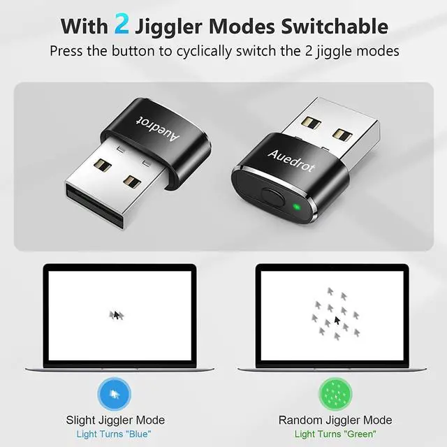 Alt view image 2 of 7 - AUEDROT Mouse Jiggler Undetectable Metal USB Mouse Mover with Switch Button, Automatic Mini Mouse Shaker with 2 Jiggle Modes, Plug and Play, Keep Computer/Laptop Awake, Black, 2 PCS