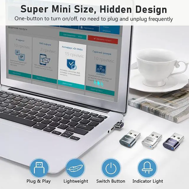 Alt view image 7 of 7 - Mouse Jiggler Undetectable Metal USB Mouse Mover with Switch Button, Automatic Mini Mouse Shaker with 2 Jiggle Modes, Driver-Free, Plug & Play, Keep Computer/Laptop Awake, with Type-C Adapter, Black