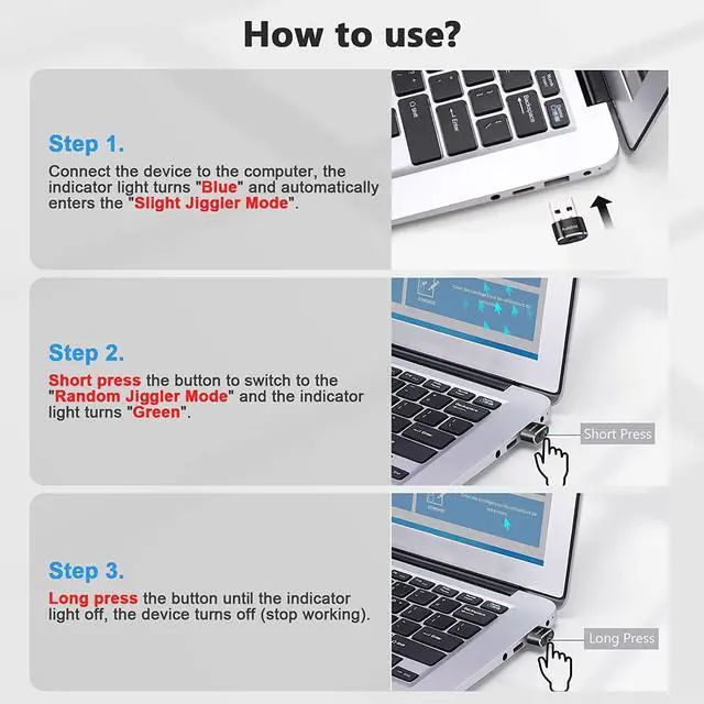 Alt view image 6 of 7 - Mouse Jiggler Undetectable Metal USB Mouse Mover with Switch Button, Automatic Mini Mouse Shaker with 2 Jiggle Modes, Driver-Free, Plug & Play, Keep Computer/Laptop Awake, with Type-C Adapter, Black