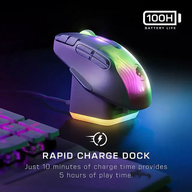 Alt view image 5 of 7 - ROCCAT Kone XP Air \u2013 Wireless Customizable Ergonomic RGB Gaming Mouse, 19K DPI Optical Sensor, 100-hour Battery & Charging Dock, 29 Programmable Inputs & AIMO RGB Lighting, 4D Wheel \u2013 Black