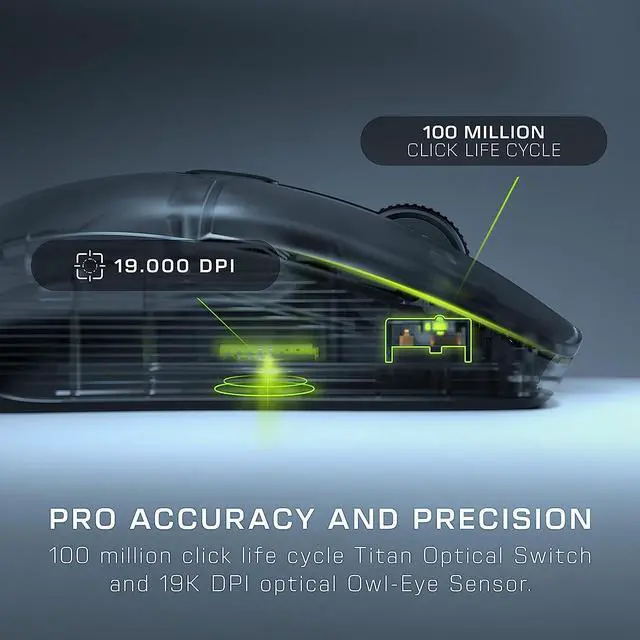 Alt view image 6 of 7 - ROCCAT Kone XP Air \u2013 Wireless Customizable Ergonomic RGB Gaming Mouse, 19K DPI Optical Sensor, 100-hour Battery & Charging Dock, 29 Programmable Inputs & AIMO RGB Lighting, 4D Wheel \u2013 Black