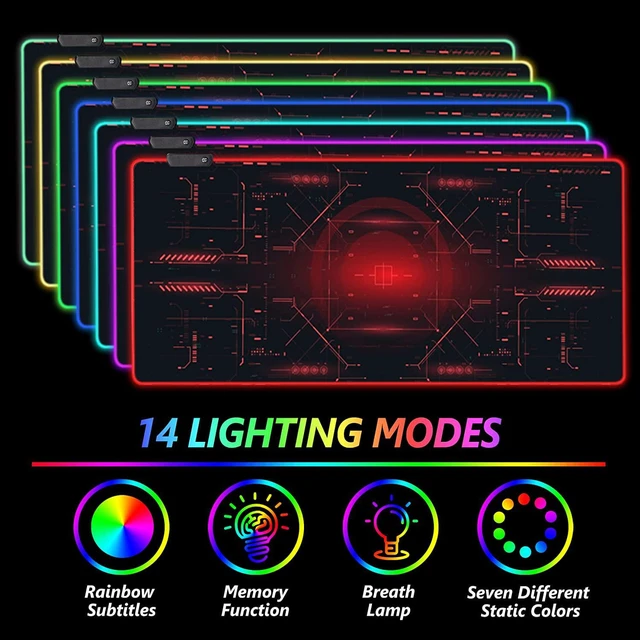 Alt view image 2 of 7 - Large Gaming Mouse Pad RGB Keyboard Led Mousepad Extended 35.4 x 15.8 inch Non-Slip Rubber Base with 14 Lighting Modes Desk Mat Red Circuit Board Motherboard