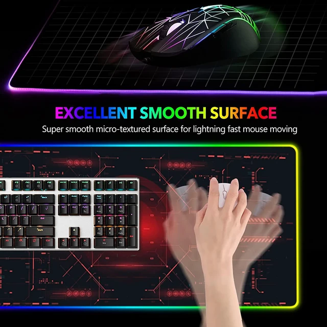 Alt view image 4 of 7 - Large Gaming Mouse Pad RGB Keyboard Led Mousepad Extended 35.4 x 15.8 inch Non-Slip Rubber Base with 14 Lighting Modes Desk Mat Red Circuit Board Motherboard