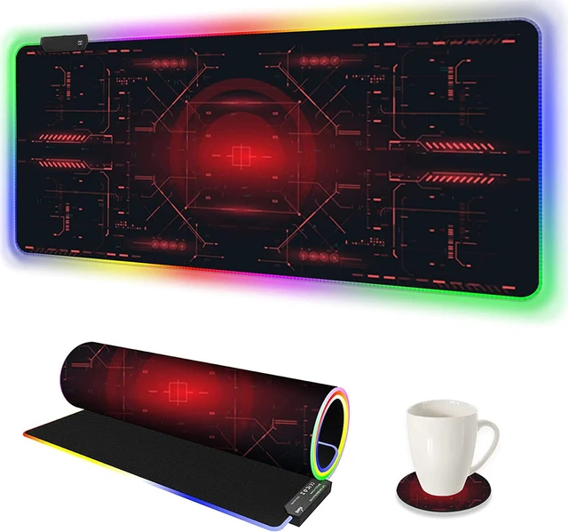 Main image of Large Gaming Mouse Pad RGB Keyboard Led Mousepad Extended 35.4 x 15.8 inch Non-Slip Rubber Base with 14 Lighting Modes Desk Mat Red Circuit Board Motherboard