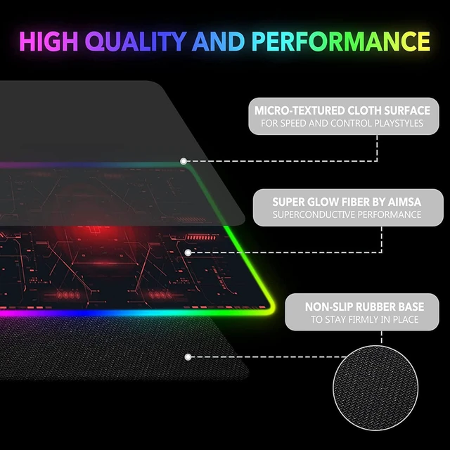 Alt view image 3 of 7 - Large Gaming Mouse Pad RGB Keyboard Led Mousepad Extended 35.4 x 15.8 inch Non-Slip Rubber Base with 14 Lighting Modes Desk Mat Red Circuit Board Motherboard
