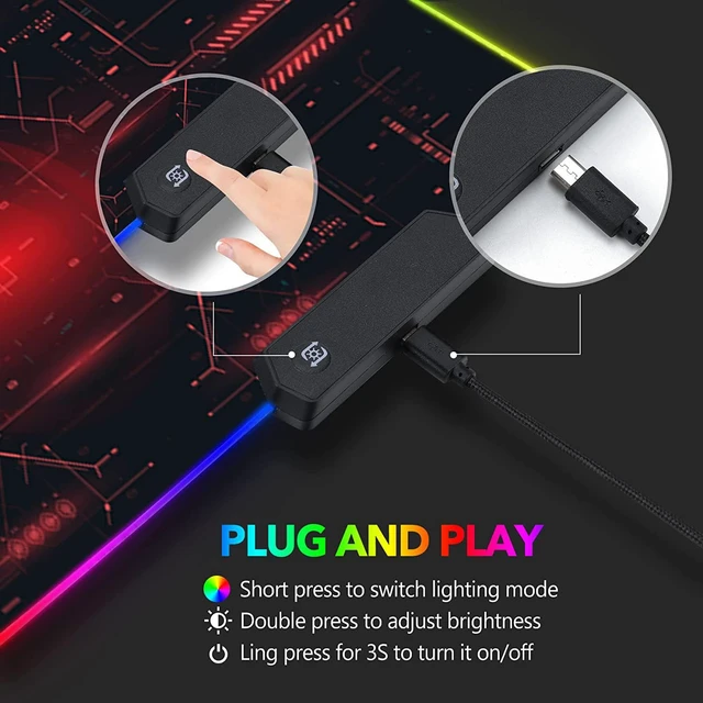 Alt view image 5 of 7 - Large Gaming Mouse Pad RGB Keyboard Led Mousepad Extended 35.4 x 15.8 inch Non-Slip Rubber Base with 14 Lighting Modes Desk Mat Red Circuit Board Motherboard