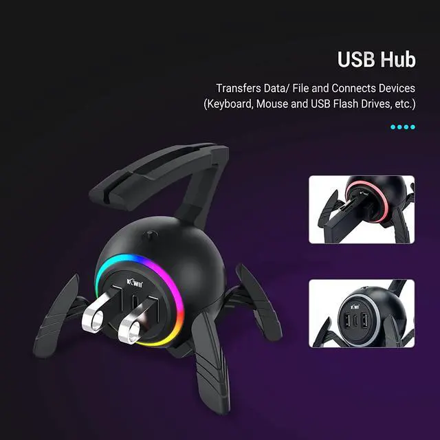 Alt view image 5 of 7 - KIWIFOTOS Mouse Bungee RGB Gaming Mouse Cord Holder Controller, Upgraded Flexible Cable Management Smart RGB LED Lights 2 Port USB Hub & 1 Type-C, Spider Mouse Wire Holder