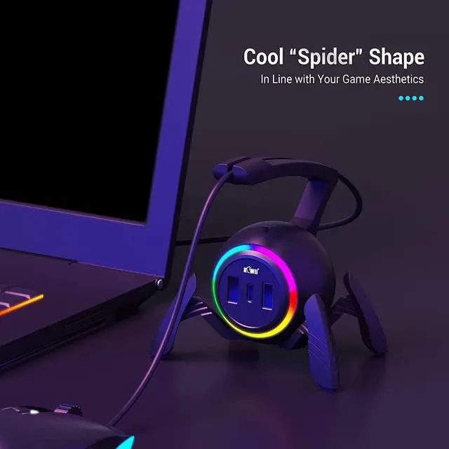 Alt view image 7 of 7 - KIWIFOTOS Mouse Bungee RGB Gaming Mouse Cord Holder Controller, Upgraded Flexible Cable Management Smart RGB LED Lights 2 Port USB Hub & 1 Type-C, Spider Mouse Wire Holder