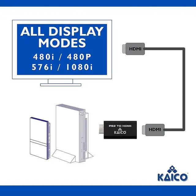 Alt view image 4 of 6 - Kaico PS2 to HDMI Adapter for PlayStation 2, Plug & Play HDMI Converter | Supports 480i, 480p, 576i, 576p and 1080i output, with built-in audio, Micro USB power cable, clear video and audio