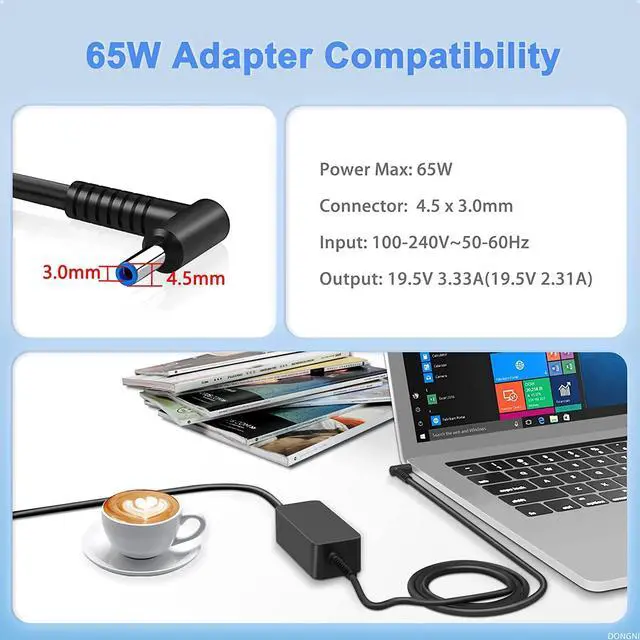 Alt view image 2 of 6 - 65W 19.5V 3.33A Ac Adapter for HP Pavilion x360 11 13 15, Zbook 14u G4 G5 15u 15 G3, 15-f111dx 15-f211wm 15-f233wm 15-f278nr 15-r052nr 15-r132wm Power Supply Blue Tip