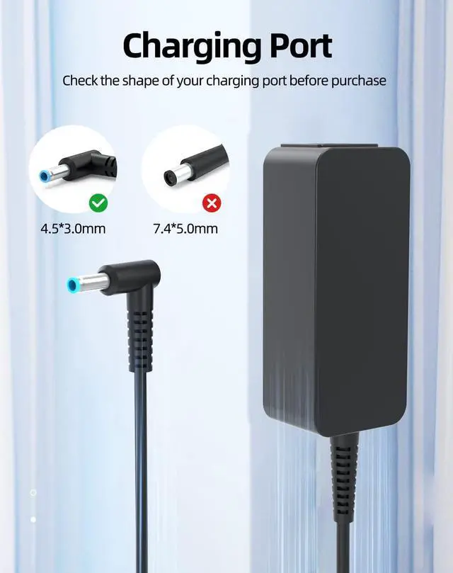 Alt view image 3 of 7 - 45W AC Charger Fit for HP 17-cp0xxx 17-cp1xxx 17-cp0000 17-cp1000 17-cp0025cl 17-cp0056 17-cp0076nr 17-cp1124od 17.3 inch 17-cp3047nr 17-cp3055cl 17-cp2124od Laptop PC Notebook Power Supply Cord