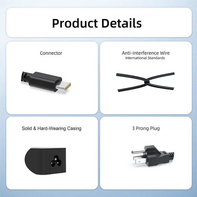 Alt view image 4 of 6 - USB C 65W 45W Charger Fit for Lenovo IdeaPad Flex Slim 5 5-Pro 5-15ITL05 5-16IRL8 5-16IAU7 5-14ITL05 5-14IAU7 5-16IRU9 5-16ABR8 5-15IIL05 5-15IAL7 5-14ARE05 5-14AHP9 5-16IMH9 5-16AHP9 5-15ABA7 Laptop