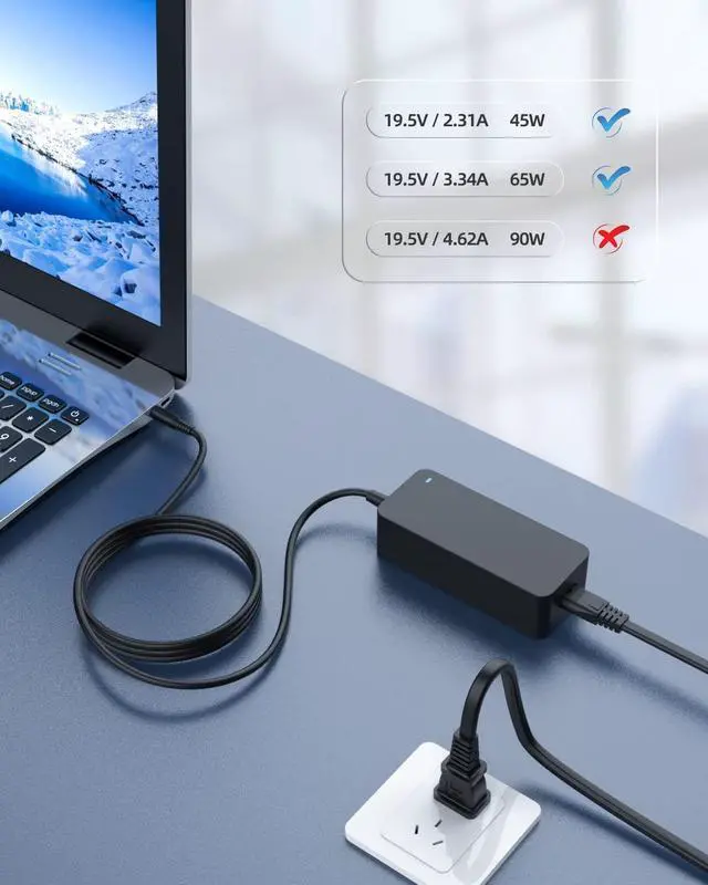 Alt view image 7 of 7 - Charger Fit for Dell Laptop Charger, Round Connectors, 65W, 45W, (with UL Safety Certification)