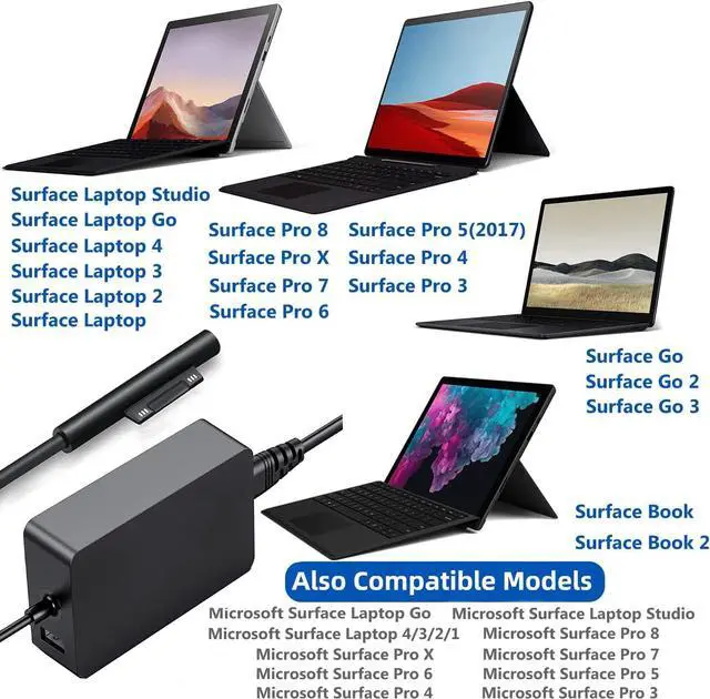 Alt view image 2 of 7 - Surface Pro Charger, 15V 4A 65W Adapter Compatible with Microsoft Surface Laptop 1/2/3, New Surface Pro 7/6/5/4/3/X, Surface Go 1/2, Surface Book 1/2, Surface Laptop Go