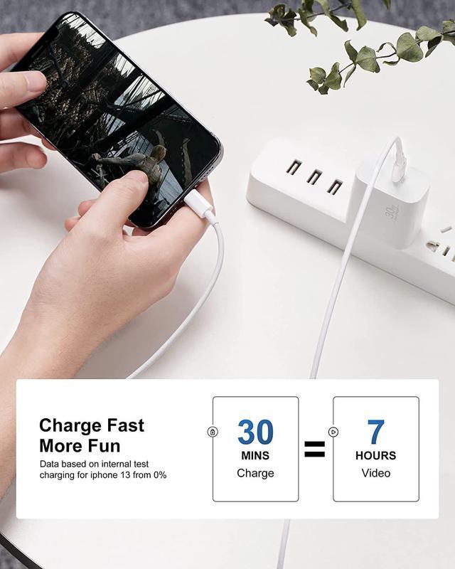 Alt view image 6 of 7 - 30W USB C Fast Charger for MacBook Air 13/12 inch M1/M2 2022 2020 2019 2018 Laptop iPhone 16/15 Pro Max iPad Pro 12.9/11 inch Air PD Wall Charging Block + 6FT USB-C Power Cord Gift for Men Women