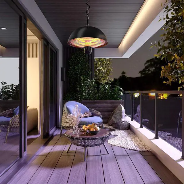 Alt view image 7 of 7 - Hanging Patio Heater, 1500W Outdoor/Indoor Electric Patio Heater, Infrared Patio Heater, Ceiling Electric Heater with 3 Heat Options 600W/900W/1500W