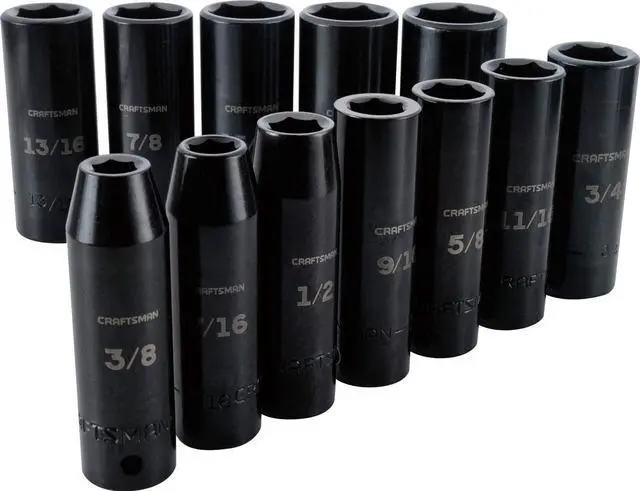 Main image of CRAFTSMAN Deep Impact Socket Set, SAE, 1/2-Inch Drive, 6-Point, 12 Pieces (CMMT15886)