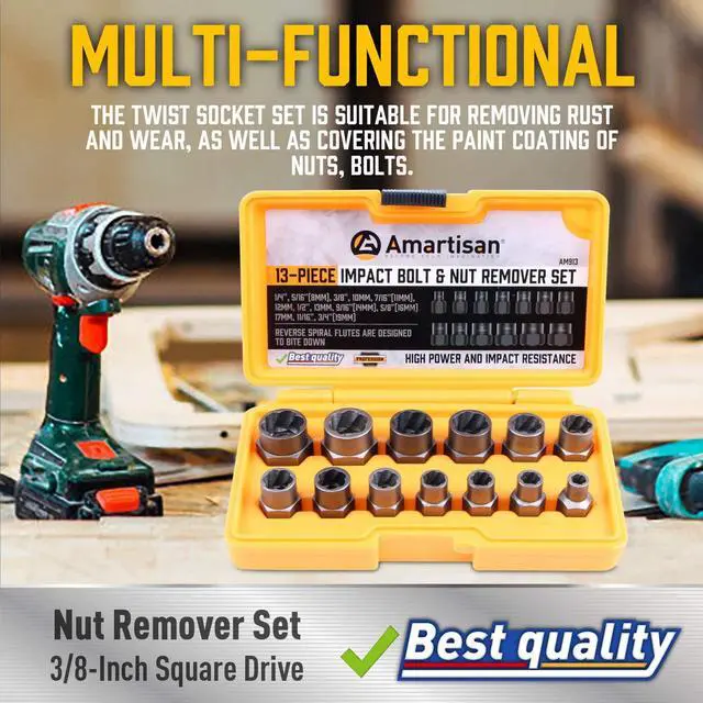 Alt view image 3 of 6 - Amartisan Impact Bolt Extractor Tool, 13PC Bolt Nut Removal Extractor Socket Tool Set