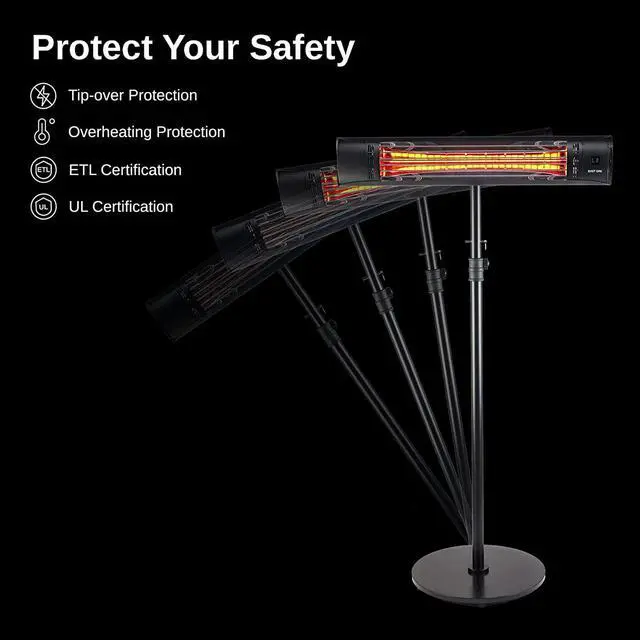 Alt view image 7 of 7 - Patio Heater, Wall Mounted & Standing 1500W Outdoor Indoor Infrared Electric Heater with IP65 Waterproof & Dustproof, Tip-over & Overheating Protection, 3 Heat Settings & 24H Timing