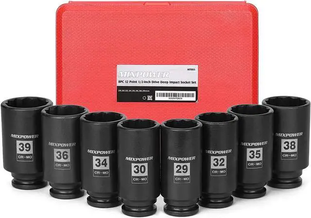 Alt view image 2 of 7 - MIXPOWER 8-Piece 1/2-Inch Drive Deep Impact Socket Set,12 Point, Metric, CR-MO, 29,30 32 34 35,36,38,39mm, Heavy Duty Impact Socket Set