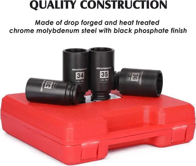 Alt view image 4 of 7 - MIXPOWER 8-Piece 1/2-Inch Drive Deep Impact Socket Set,12 Point, Metric, CR-MO, 29,30 32 34 35,36,38,39mm, Heavy Duty Impact Socket Set