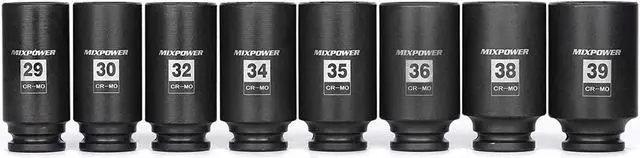 Alt view image 3 of 7 - MIXPOWER 8-Piece 1/2-Inch Drive Deep Impact Socket Set,12 Point, Metric, CR-MO, 29,30 32 34 35,36,38,39mm, Heavy Duty Impact Socket Set